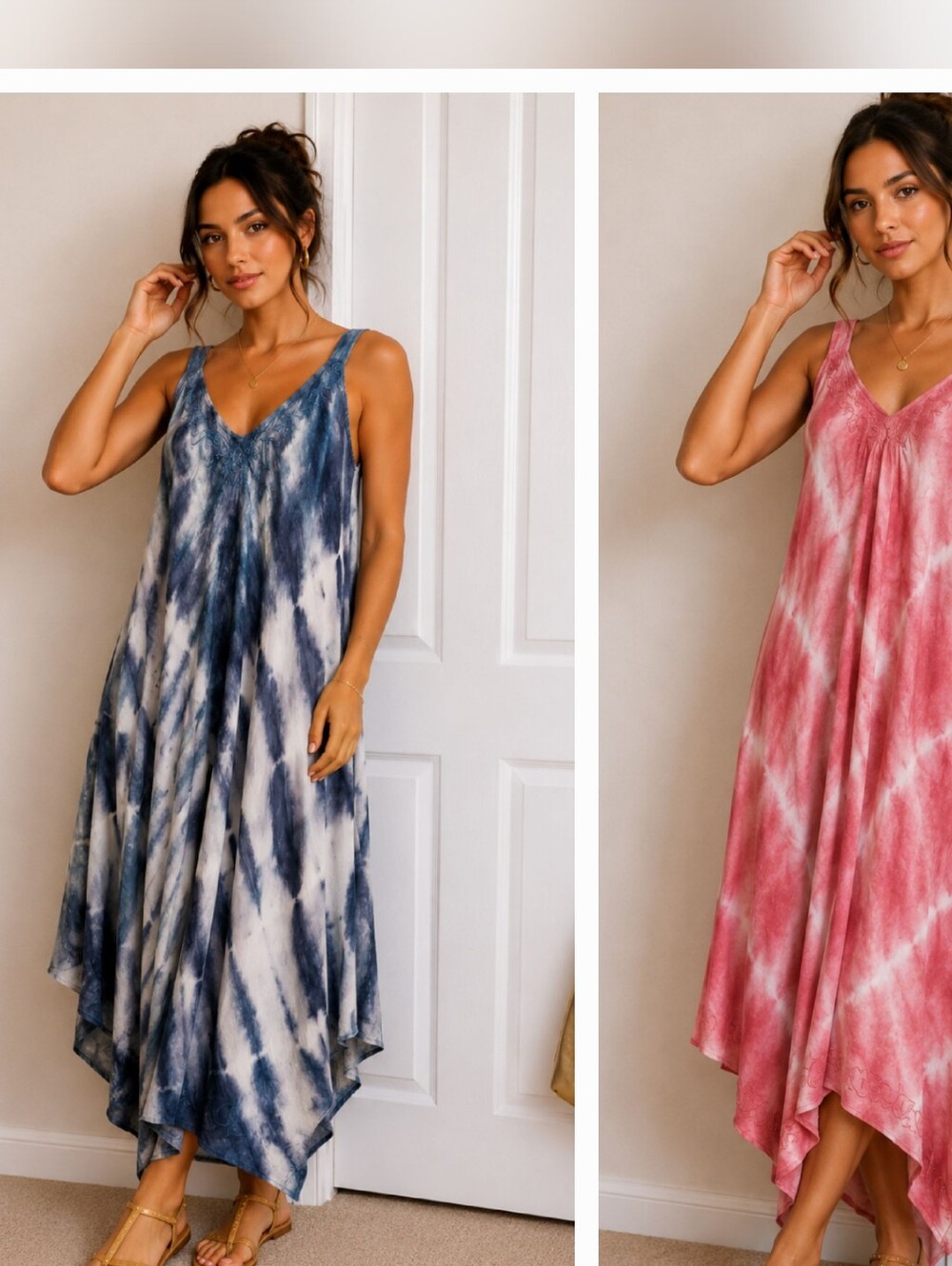 Tie Dye V-Neck Maxi Dress -BUNDLE- Blue & Pink OS